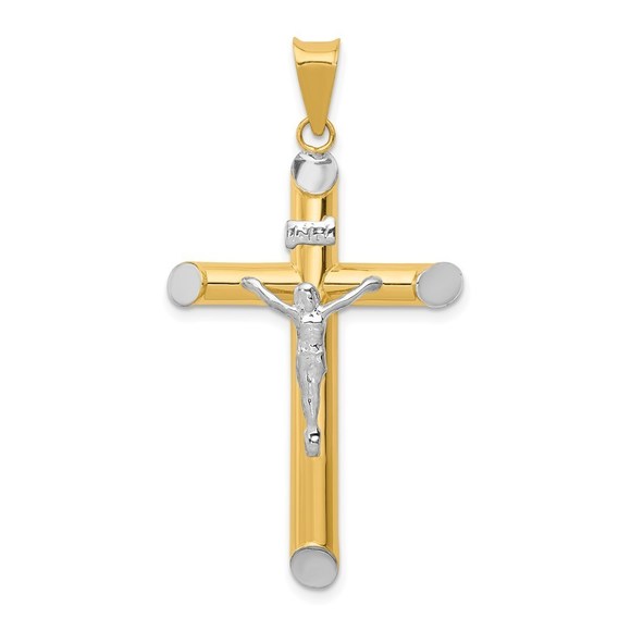 Million Charms 14k Gold Two-Tone w/Rhodium Inri Crucifix Necklace Charm Pendant